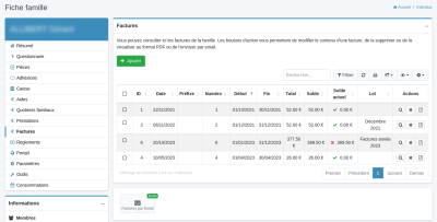 rubrique facture de la fiche familiale