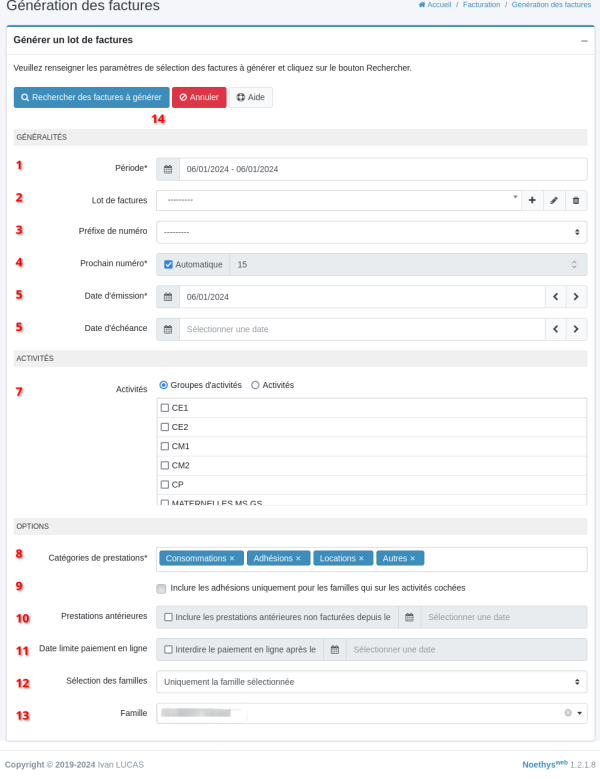 procédure de facturation avec numéro