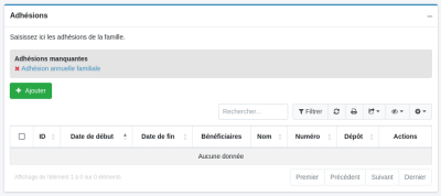 fiche famille : rubrique adhésions