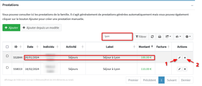 liste des prestations