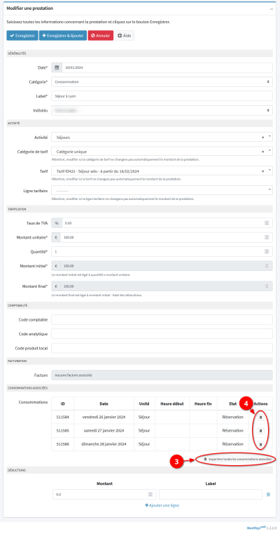 modification d'une prestation