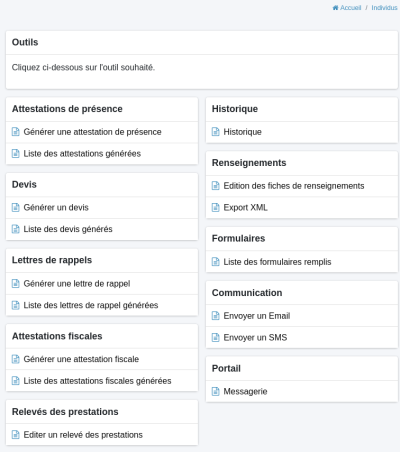 fiche famille : rubrique outils