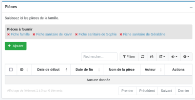 fiche famille : rubrique pièces