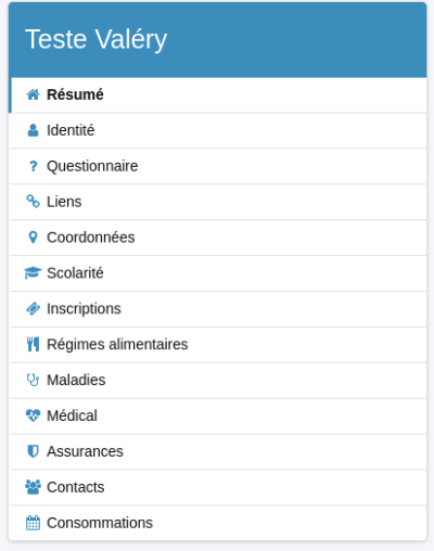 menu de la fiche individuelle