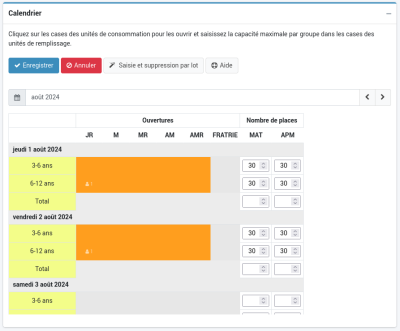 paramétrage des activités : modifier le calendrier