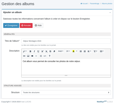 gestion des albums : paramètres