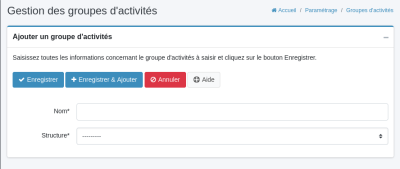 Paramétrage des groupes d'activité