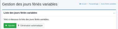 paramétrage des jours fériés variables