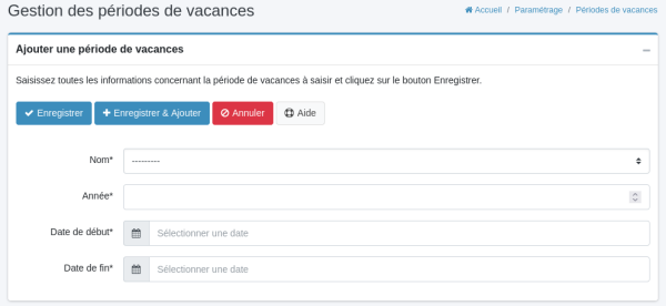 gestion des vacances : saisie