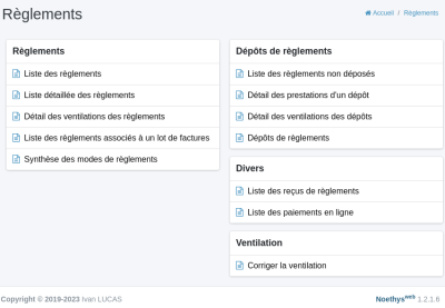 copie d'écran du menu règlements